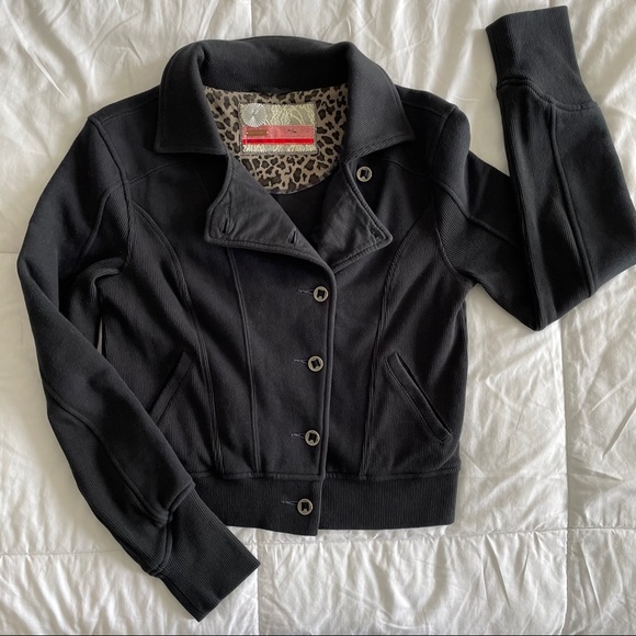 Free People Black Button Up Sweatshirt Jacket - Picture 1 of 7